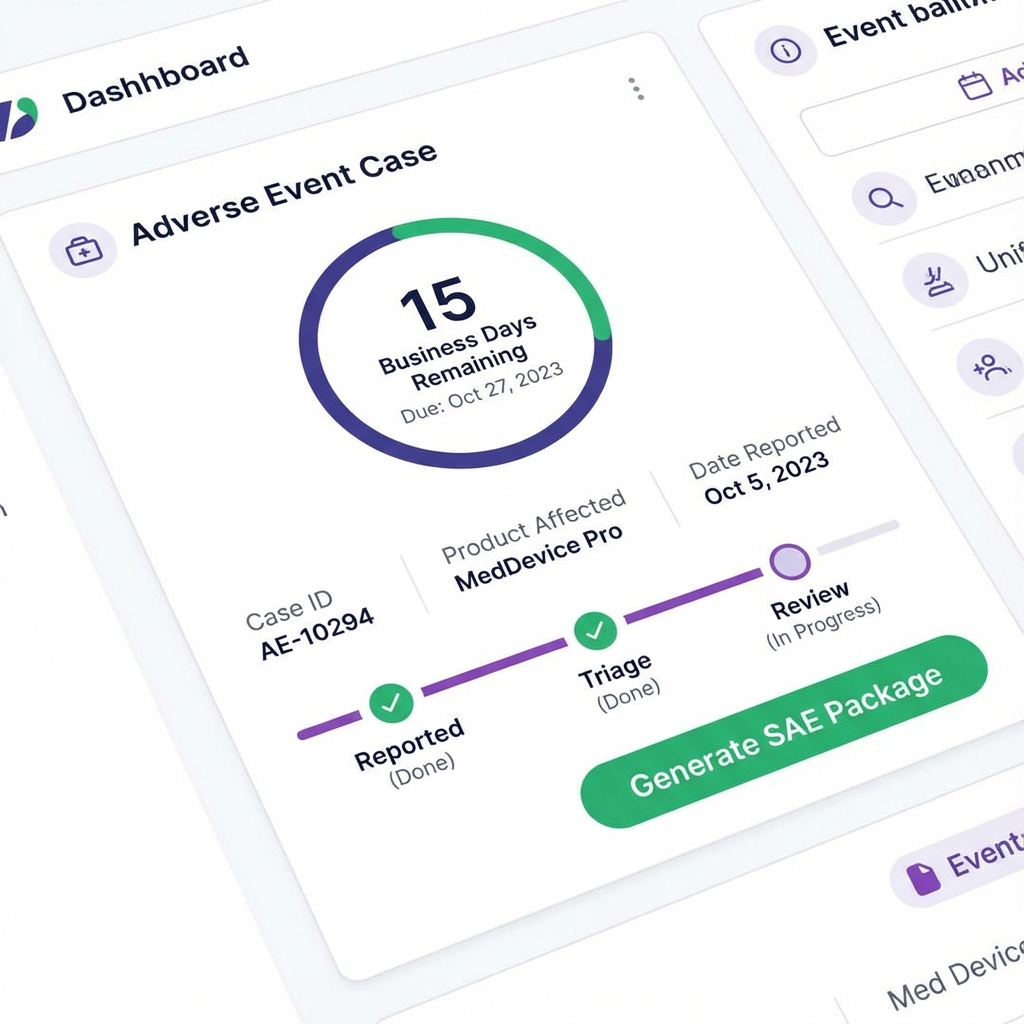 Adverse Event Case tracking with 15 business-day countdown